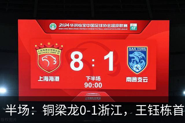 半场：铜梁龙0-1浙江，王钰栋首开记录